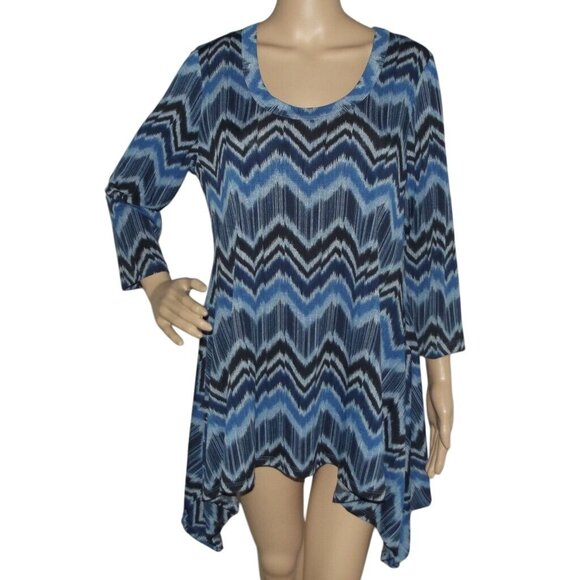 Karen Kane Womens Blue & Black Chevron Print Tunic Top XL - Picture 1 of 10